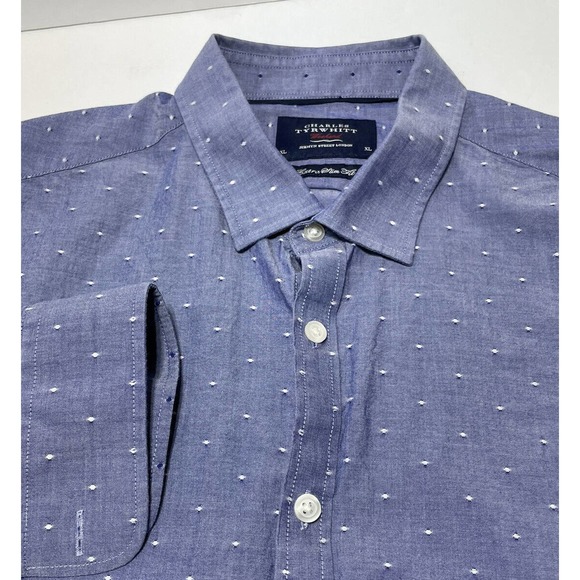 Charles Tyrwhitt Mens Button Down Shirt Extra Slim Fit Blue‎ XL - Picture 1 of 4
